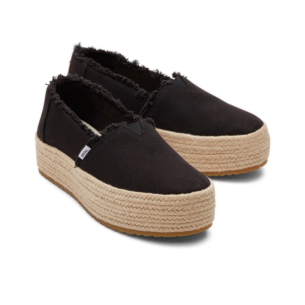 Toms Black Canvas Espadrille Platforms